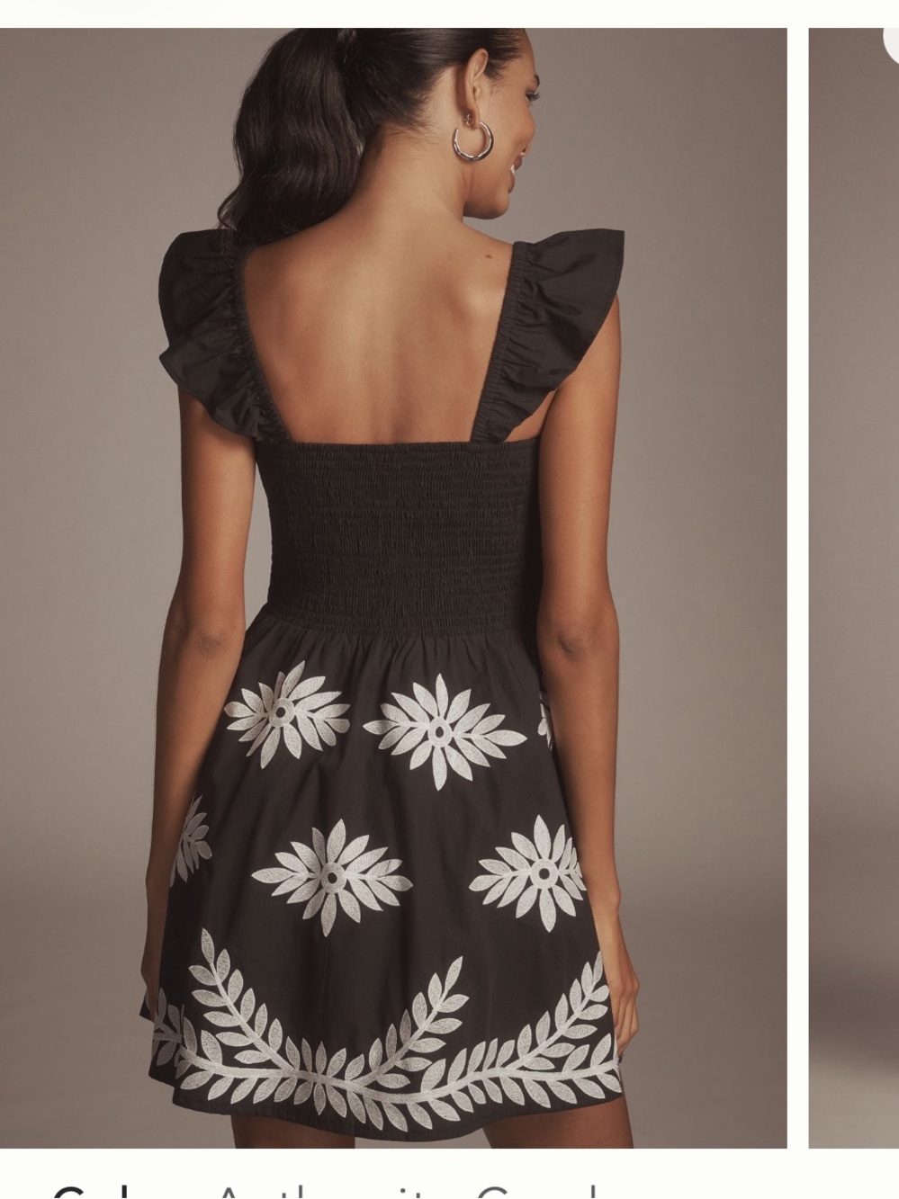 Anthropologie Anthracite Mini Dress with White Floral Embroidery - Picture 2 of 8